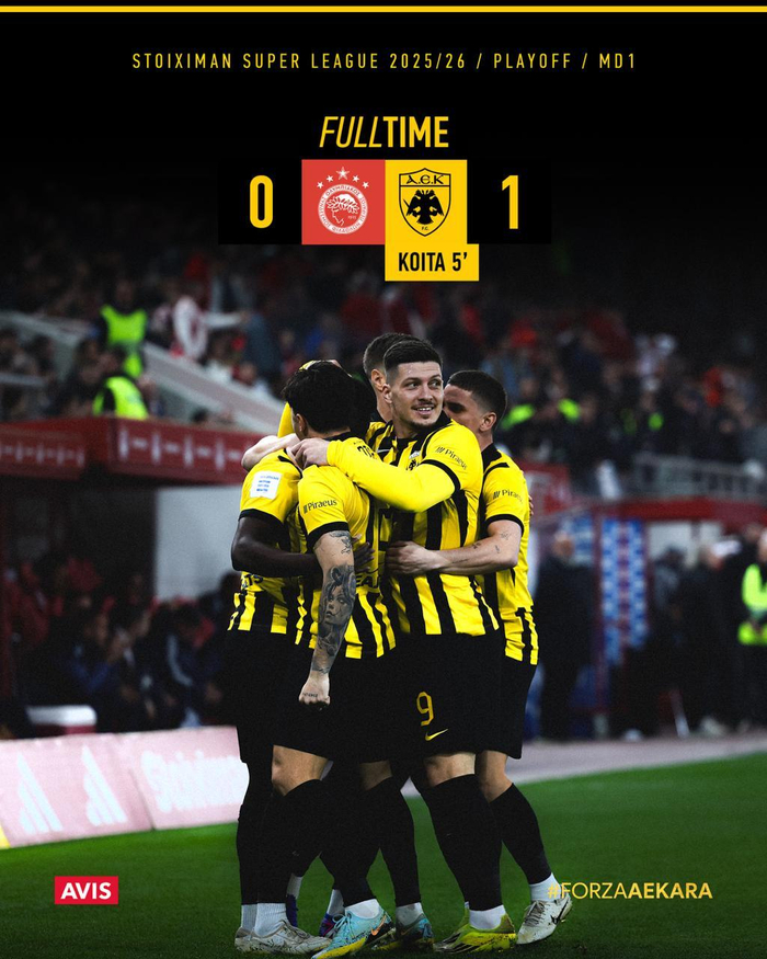 雅典AEK客场力克奥林匹亚科斯 约维奇64分钟首发